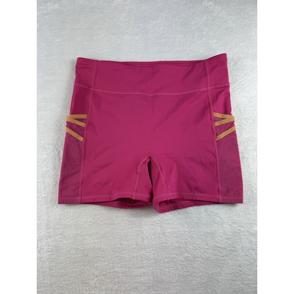 Fabletics Motion365 Bike Shorts Women's Size XL Pink/Purple Mesh Pocket Strappy